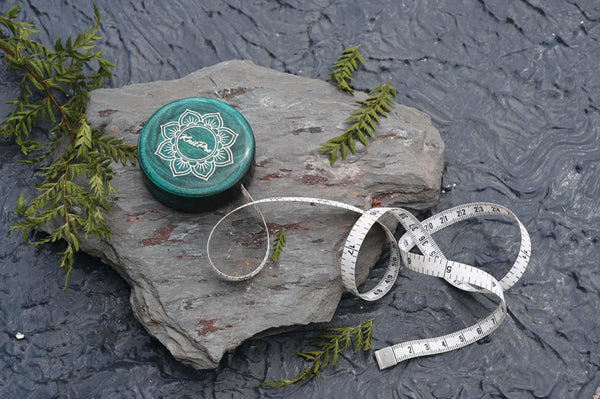Knit Pro teal Wood retractable Tape Measure - Mindful Collection